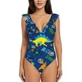 thumbnail image 2 of Yiaed Dinosaur In Space Print Women's Ruffled One Piece Swimsuit V Neck Swimwear Slimming Monokini for Woman-XX-Large, 2 of 8