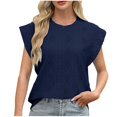 thumbnail image 2 of qolati Womens Summer Tops Casual Crewneck Cap Sleeve Tunic Shirts Lightweight Crochet Knit Texture Tank Top Blouses Summer Navy S, 2 of 8