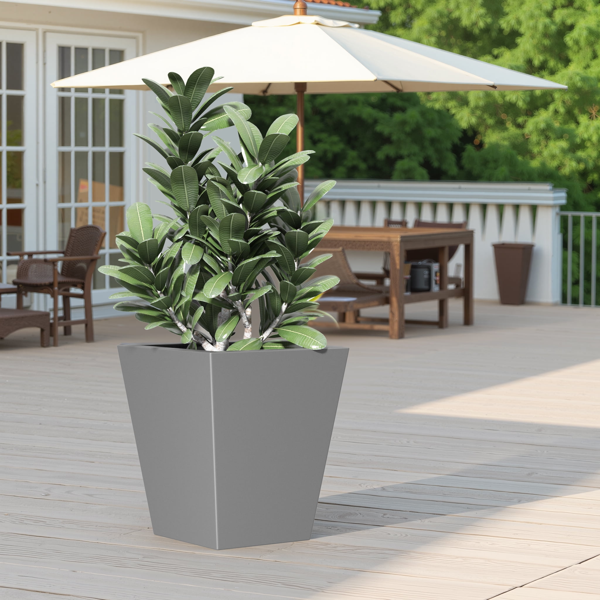 MAYEERTY 22*19*19" Gray Modern Metal Cone Planter with Drainage Hole for Outdoor Gardening, Patio & Balcony