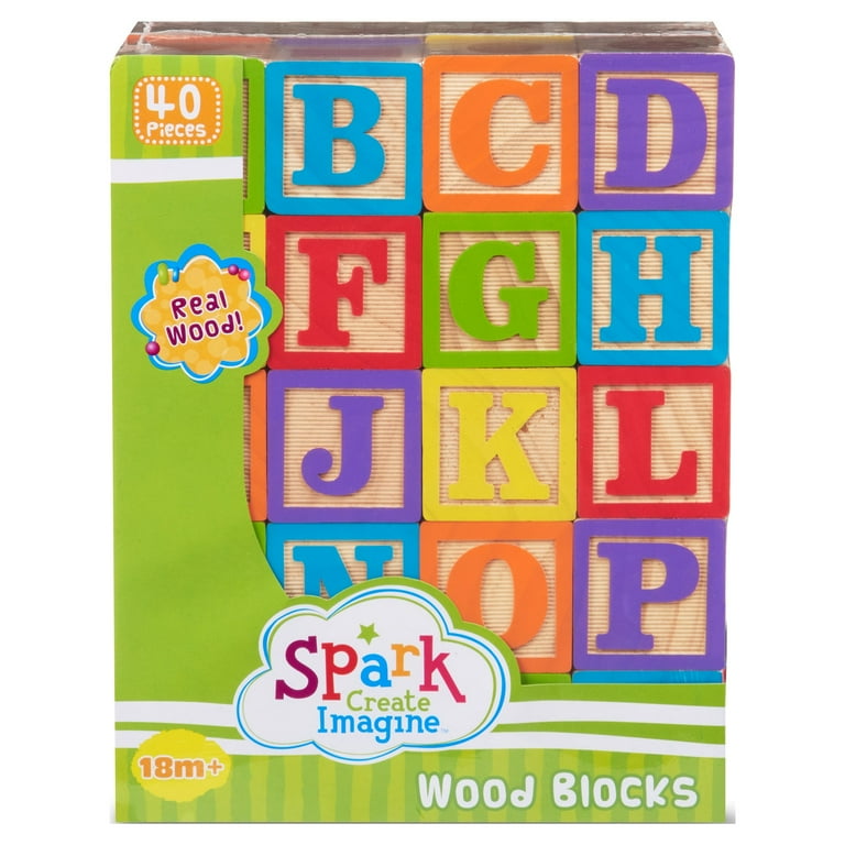 Spark. create. Imagine. Wooden Alphabet Blocks, 40 Pieces, Size: 7 inch x 8.76 inch x 3.50 inch