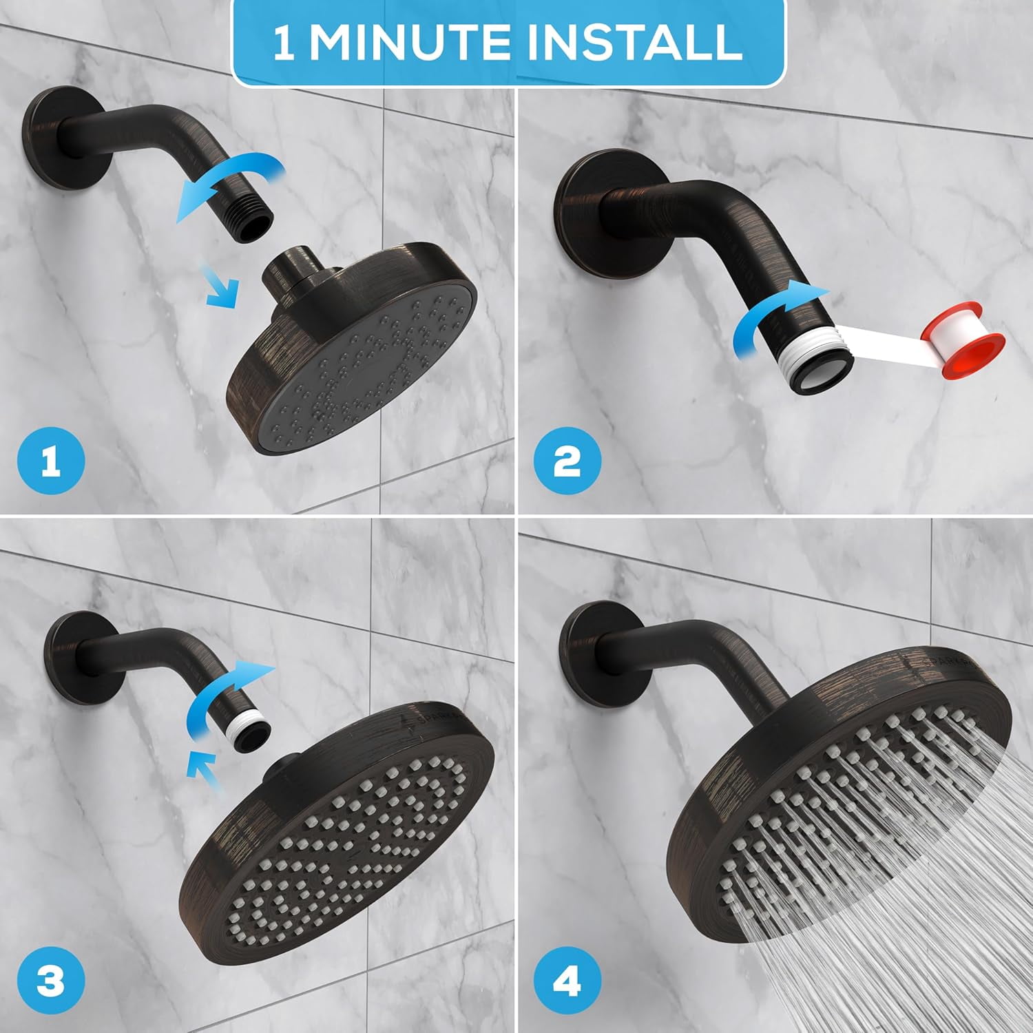 SparkPod High Pressure Rainfall Shower Head, Easy Install, Energy Saving (6 inch Round, Oil-Rubbed Bronze)