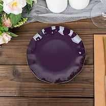 Balsa Circle 10 Purple 6" Round Disposable Salad Dinner Plastic Plates Gold Wavy Trim Wedding Party Tableware