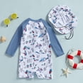 thumbnail image 4 of TBWNWG Toddler Boys Rash Guard Swimsuit Piece Bathing Suit With Matching Sun Hat, 4 of 8