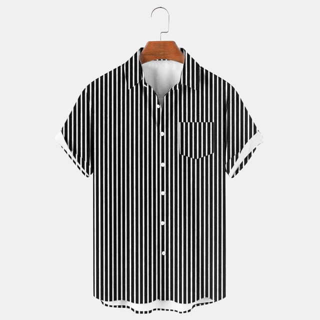 Aqestyerly Cardigan Décontracté à Col Rabattu Rayé Vertical pour Hommes, Manches Courtes, Design avec Poches, Léger, Respirant, Idéal pour les Tenues d'Été