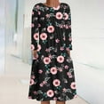 thumbnail image 2 of Women's Long Sleeve Festival Dresses O-Neck Pleated Printing Mid Length Dress Winter Loose-FIt Casual Dress with Pockets, 2 of 5