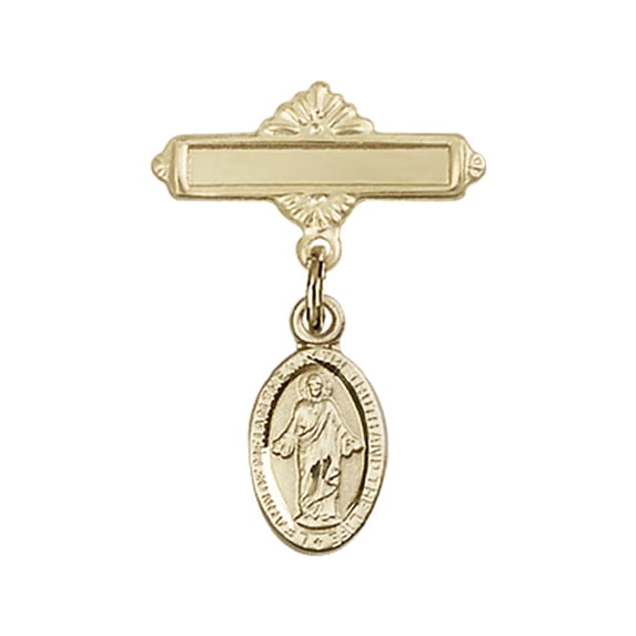 14kt Yellow Gold Baby Badge with Scapular Charm and Polished Badge Pin 1 X 5/8 inches