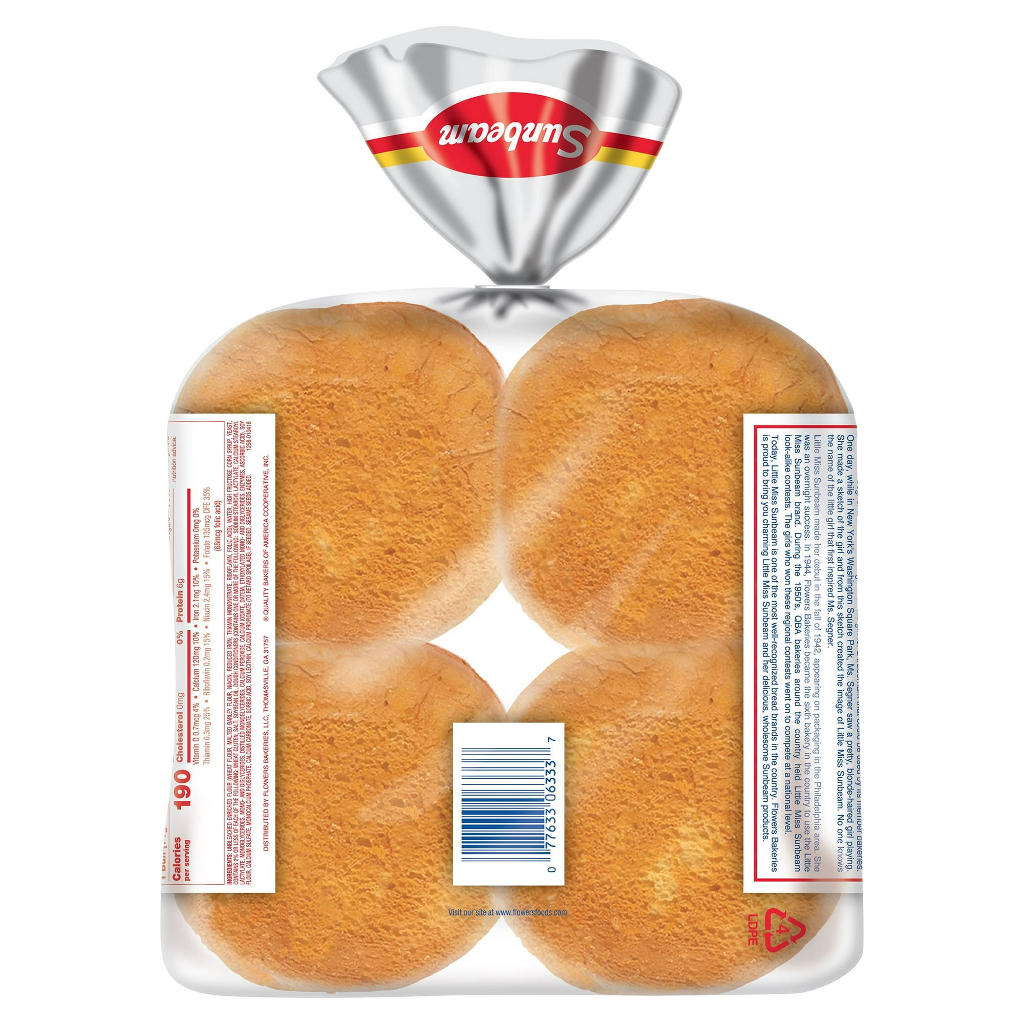 Sunbeam Jumbo Hamburger Buns, Enriched White Bread Burger Buns, Shelf-Stable,  (8 Count)