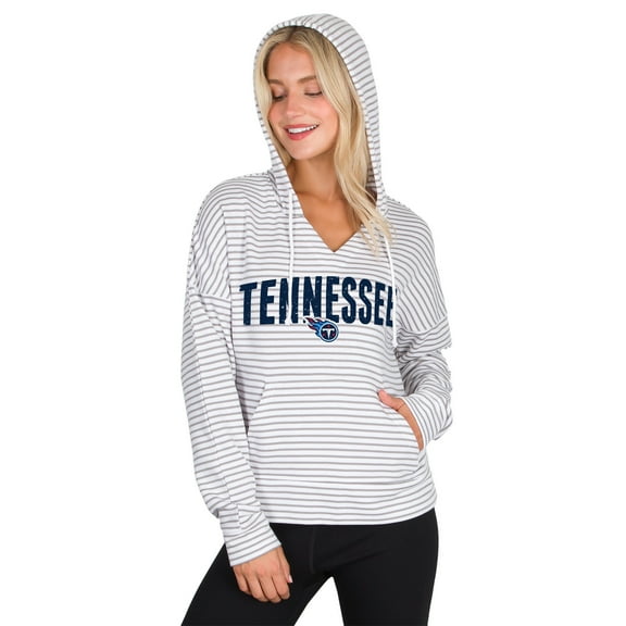 Women's Concepts Sport White/Gray Tennessee Titans Liftoff Striped V-Neck Hoodie