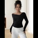 thumbnail image 4 of Tops con Hombros Descubiertos para Mujer, Camisas de Discoteca de Larga, Ajustadas y de Moda para y Otoño Negro L, 4 of 8