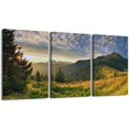 thumbnail image 1 of 3pcs/set Canvas Print Wall Art Sunset Over The Golden Mountain Forest Landscape Nature Wilderness Photography Realism Rustic Scenic Colorful Green For Living Room Bedroom Unframed, 1 of 4
