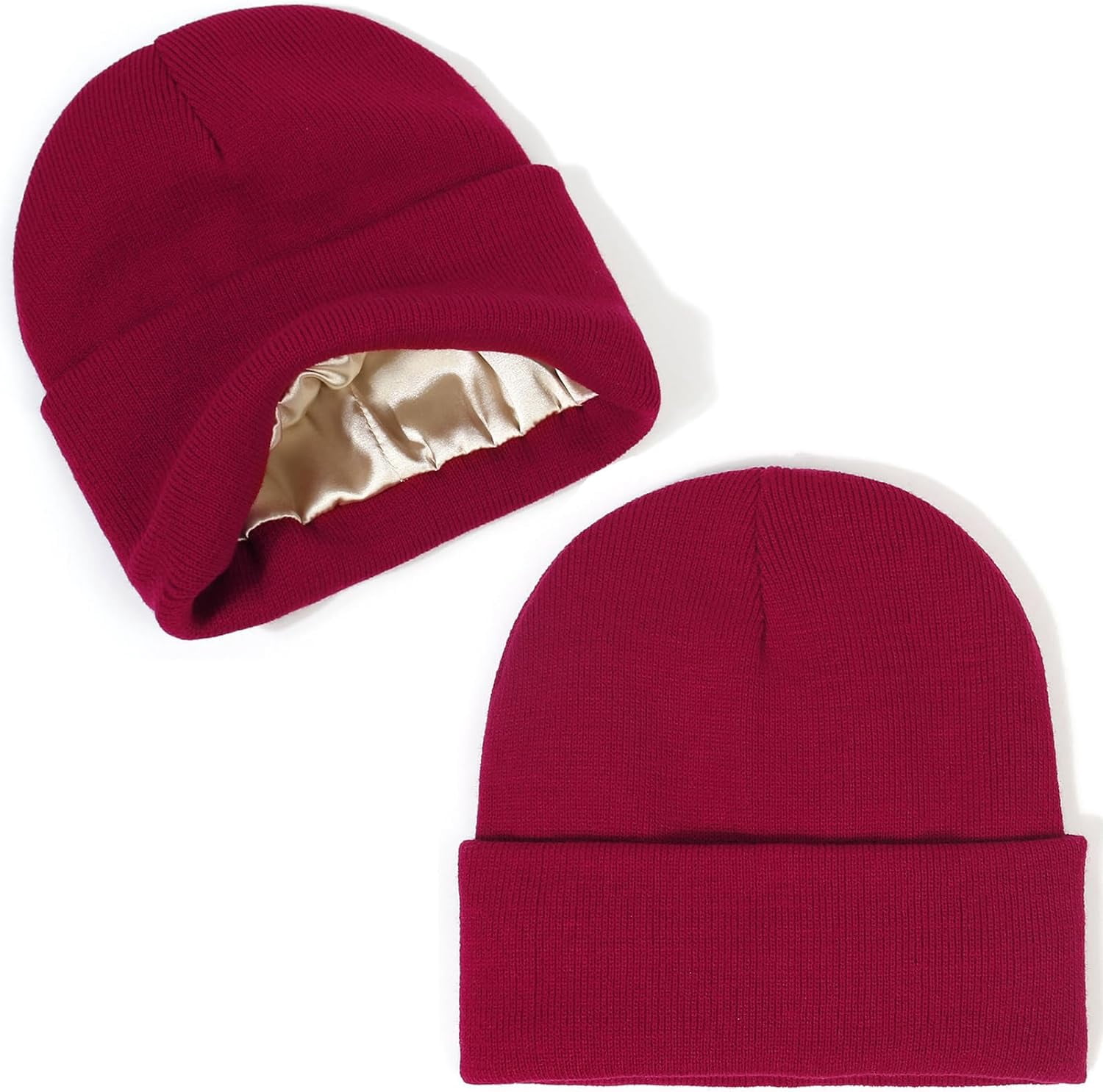6 Pack Satin Lined Beanies Slouchy Knit Hats Cuffed Skull Cap for Women Men Unisex Satin Lined Winter Beanie for Women Men Silky Lining  main image 2