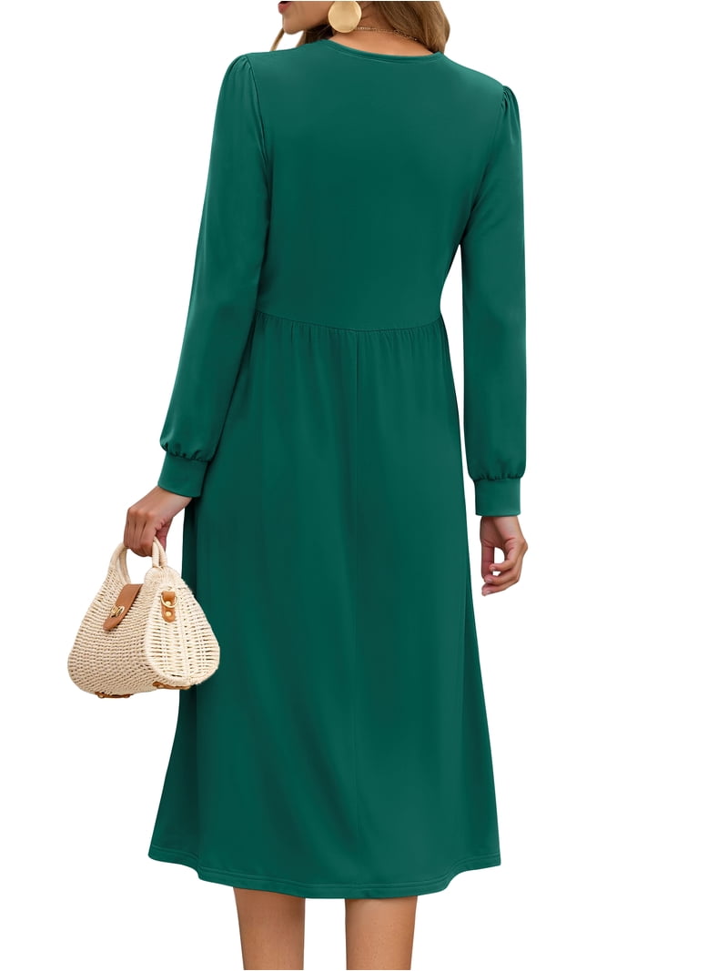long sleeve midi dress flowy Fantaslook Dresses for Women Casual Floral Fall Dresses with Pockets, Women's, Size: Medium, Green size-us-6