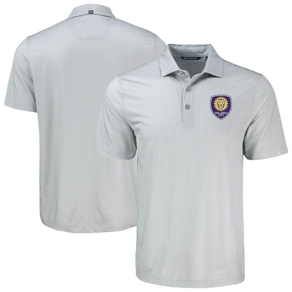Men's-Cutter & Buck  Gray Orlando City SC Big & Tall Pike Eco Shadow Check Print Recycled Polo