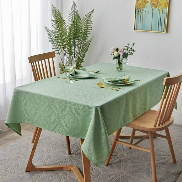shiyou-Square Table Cloth Damask Design Water Proof Wrinkle Free Heavy Weight Soft Tablecloth Decorative Fabric Table Cover for Outdoor and Indoor Use Square 60 x 60 Inch Sage Green