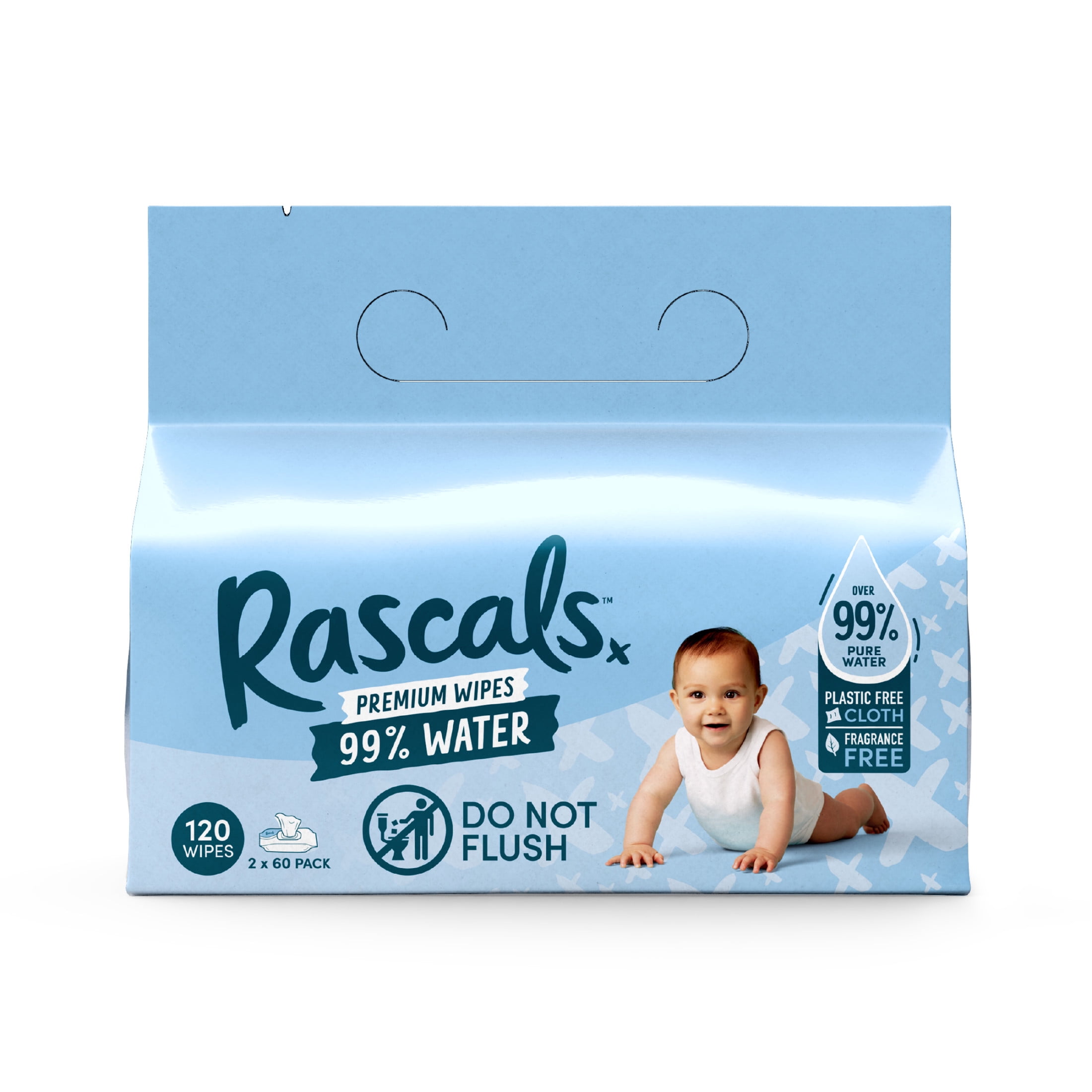 Rascals 99% Water Premium Baby Wipes, 120 Count