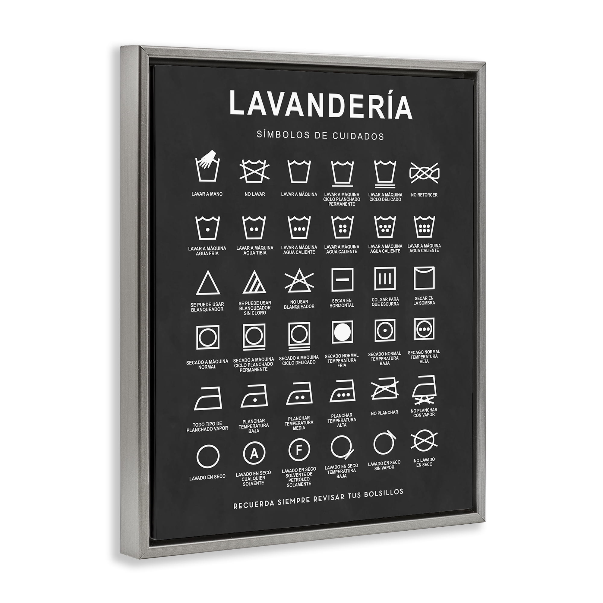 Stupell Industries Guía de Lavado de Ropa, Negro Bath & Laundry Painting Gray Floater Framed Art Print Wall Art, 25 x 31