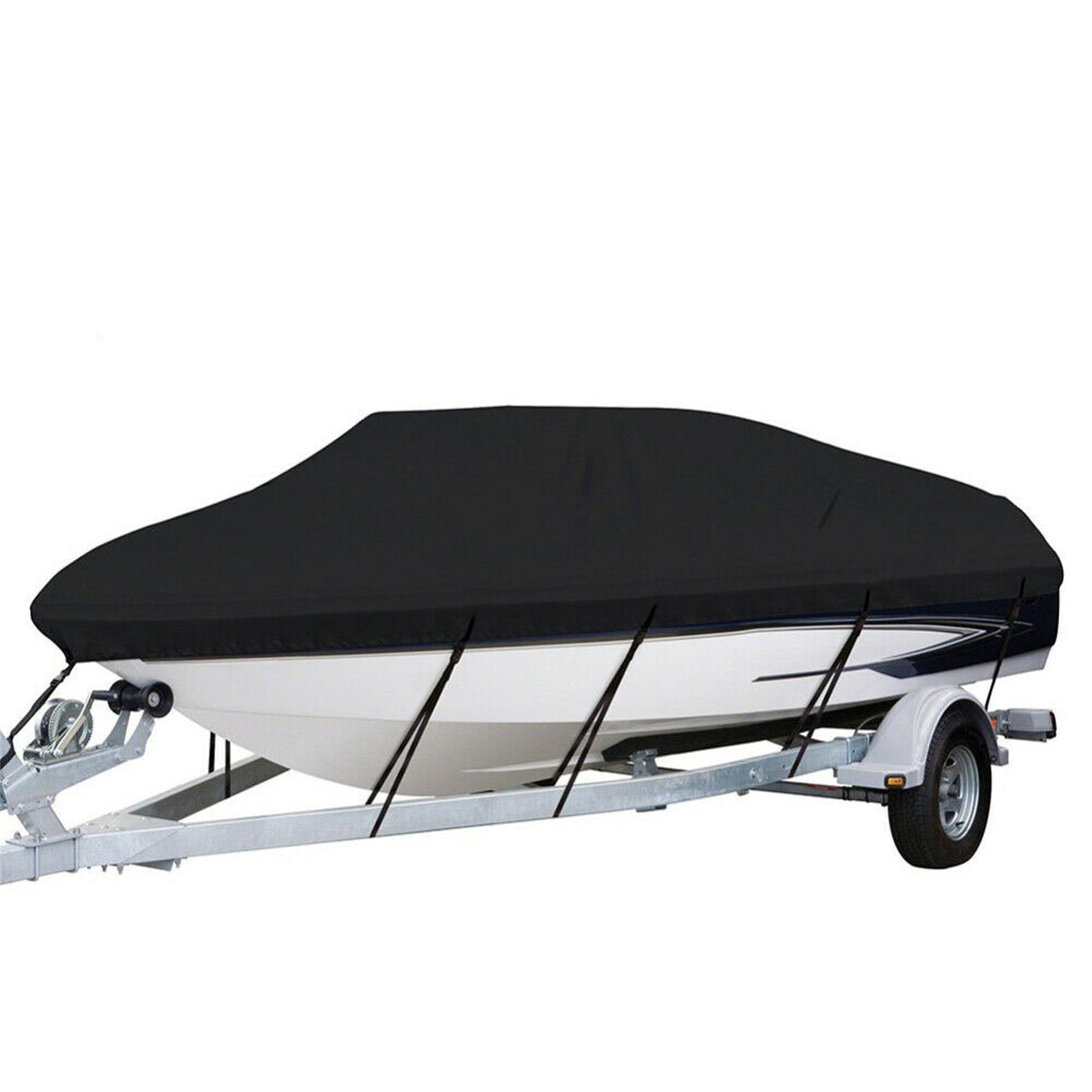 Labwork Boat Cover, 210D Oxford Fabric PU Coating, Suitable for 14-16ft V-Hull Tri-Hull Boats, Black