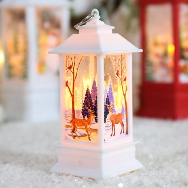 Yeacher Retro Wind Lamp Christmas Printing Pattern Home Night Light Christmas Desktop Decoration (Small white
