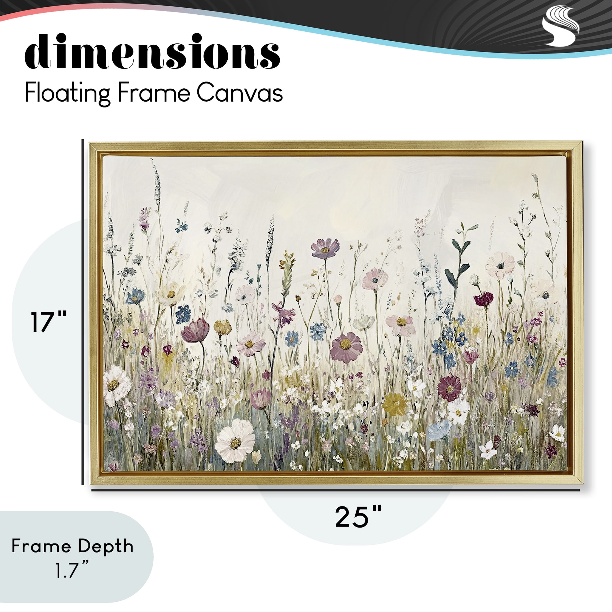 Stupell Industries Spring Blooms Pastoral Meadow Gold Framed Floater Canvas Wall Art, design by Kim Allen
