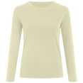 thumbnail image 3 of felwors Women's Basic Solid Lightweight Soft Cotton Long Sleeve Crew Neck & V Neck Slim Top Shirts Plus Beige, XL, 3 of 4