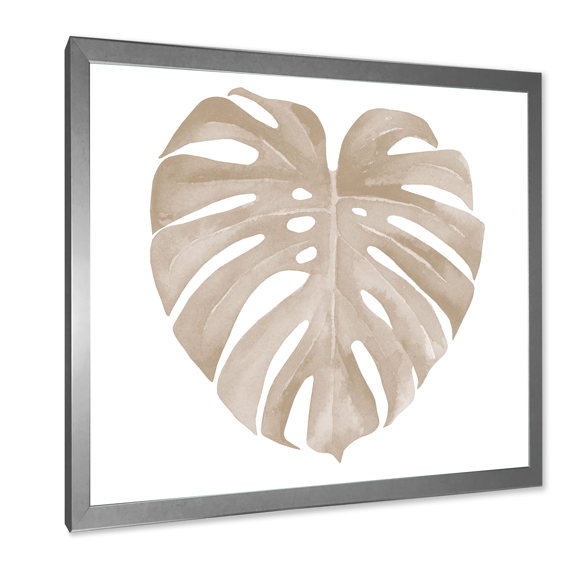 Designart 'Beige Ivory Pastel Monstera Heart Shaped Tropical Leaf' Traditional Framed Art Print