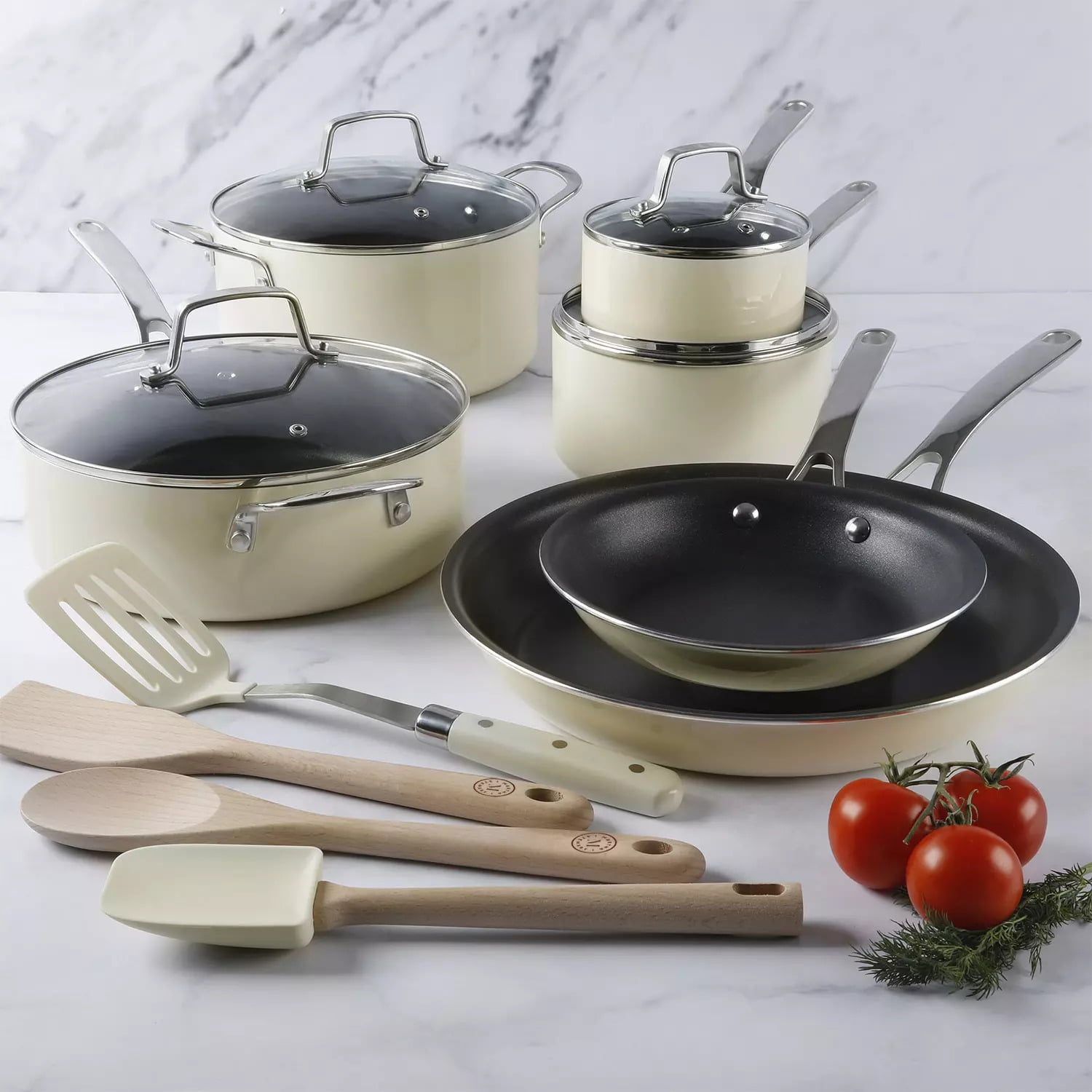 , Details about   Martha Stewart 14-Piece Nonstick Aluminum Cookware Set Assorted Colors 