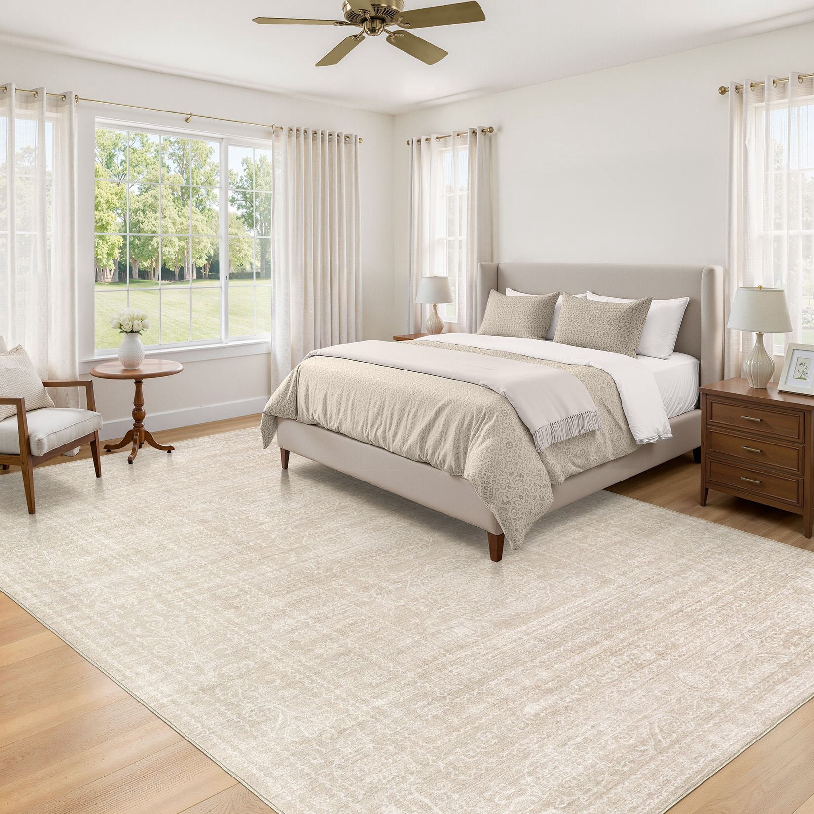UERMEI 9'x12' Area Rugs for Living Room, Modern Abstract Washable Rug for Bedroom Dining Room Office, Non-Slip Soft Low Pile Home Decor Carpet Accent Rug, Beige
