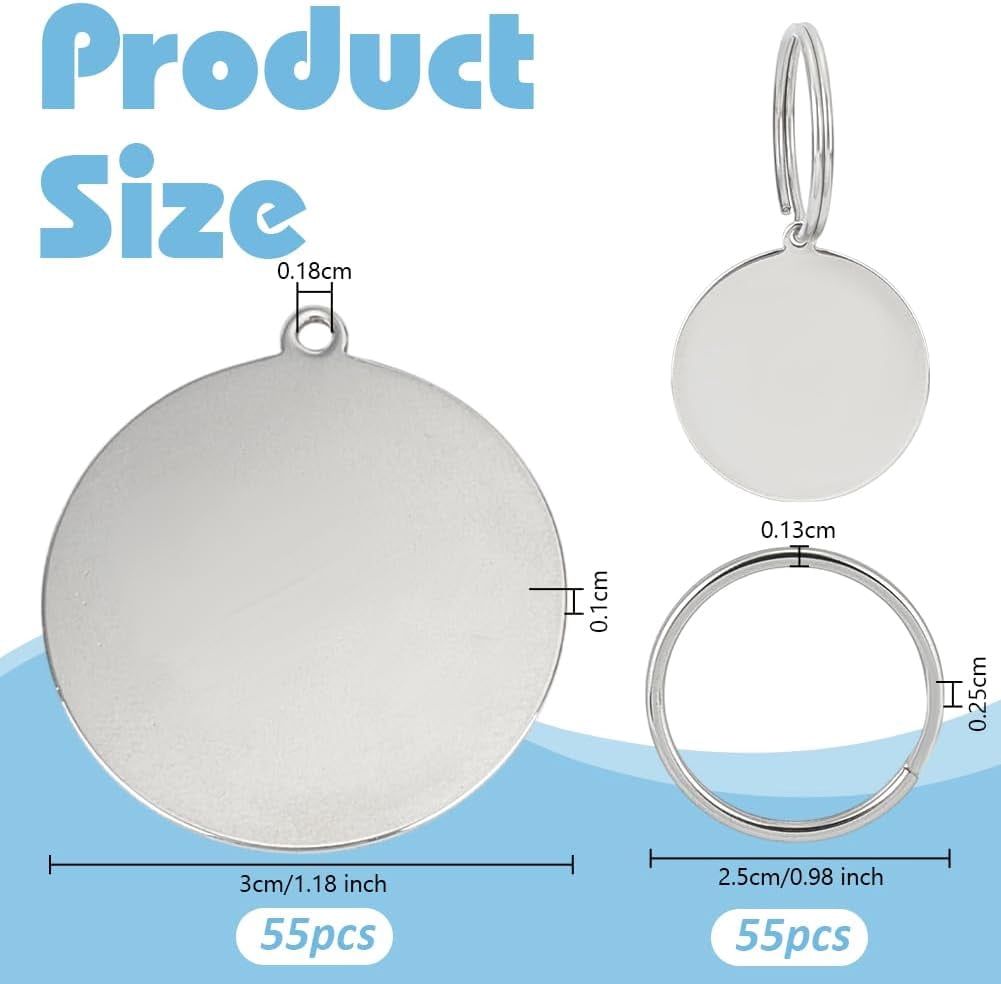 Metal Engraving Blanks Stainless Steel Stamping Blanks with Key Ring Round Blank Tags for DIY Crafts Necklace Making