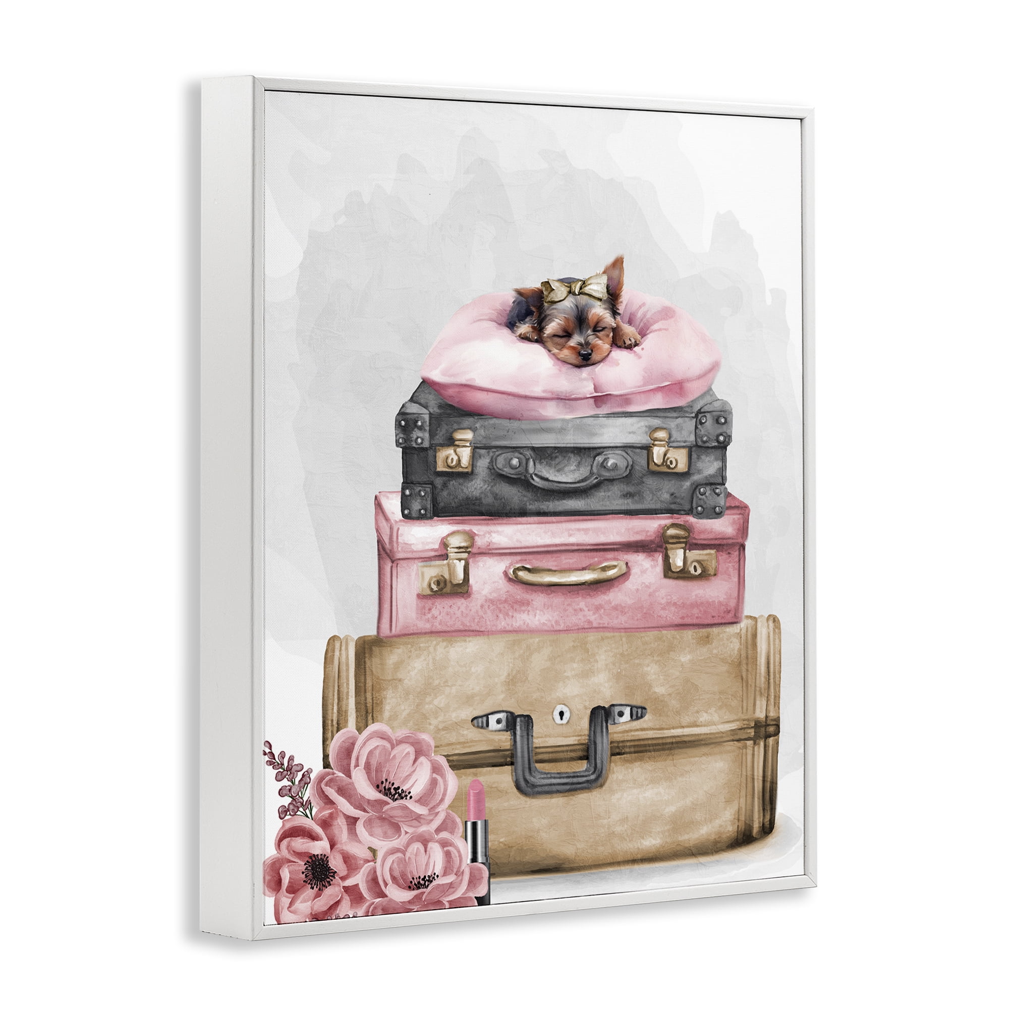 Stupell Industries Sleepy Pup Travel White Framed Giclee Art, design by Kim Allen