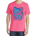 thumbnail image 2 of Wild Bobby, Dripping 3D Blue Flaming Skulls, Streetwear, Garment-Dyed Washed Look Short Sleeve T-Shirt, Neon Pink, Medium, 2 of 3
