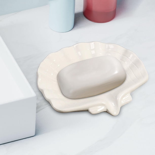 Caja de soporte para jabón, jabonera decorativa, soporte para esponja, plato de esponja de fácil uso, bandeja para jabón para dormitorio de Hotel, reg Concha Blanca