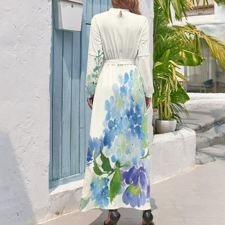 Blue Watercolor Hydrangea Long Dress women dress Dresses for wedding party  women dresses - Walmart.com