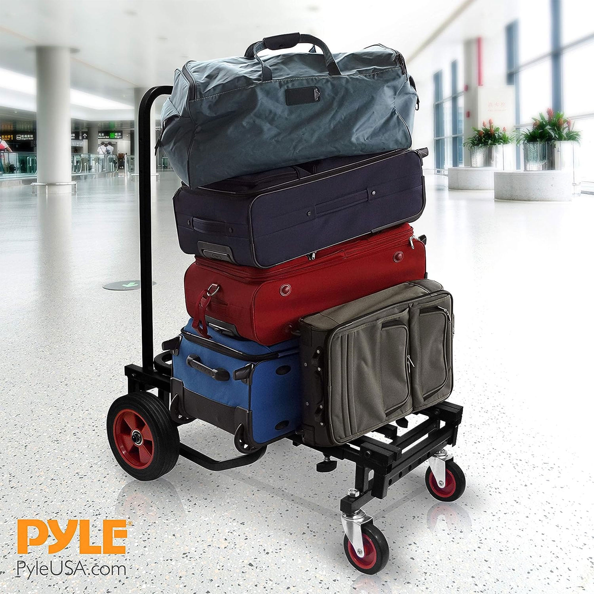 Pyle Compact Adjustable Folding Hand Truck Dolly Platform Multi Cart, Black
