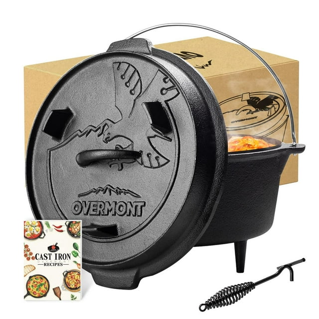 Overmont Camp - Tapa de hierro fundido presazonada para horno holandés, también una cacerola con ele