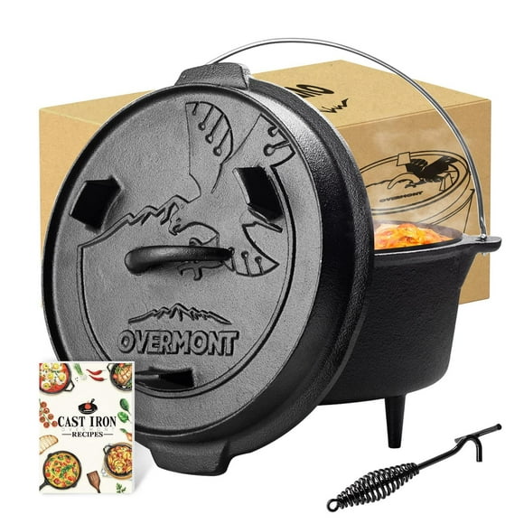 Overmont Camp - Tapa de hierro fundido presazonada para horno holandés, también una cacerola con ele