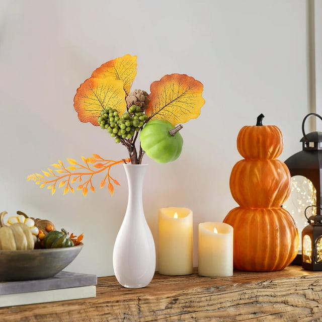 YIMWNYI Artificial Fake Flowers, Halloween Thanksgiving Decoration, Maple Leaf Pumpkin Branch, Fall Home Decor, Lifelike Simulation Flowers, Versatile Table Centerpiece