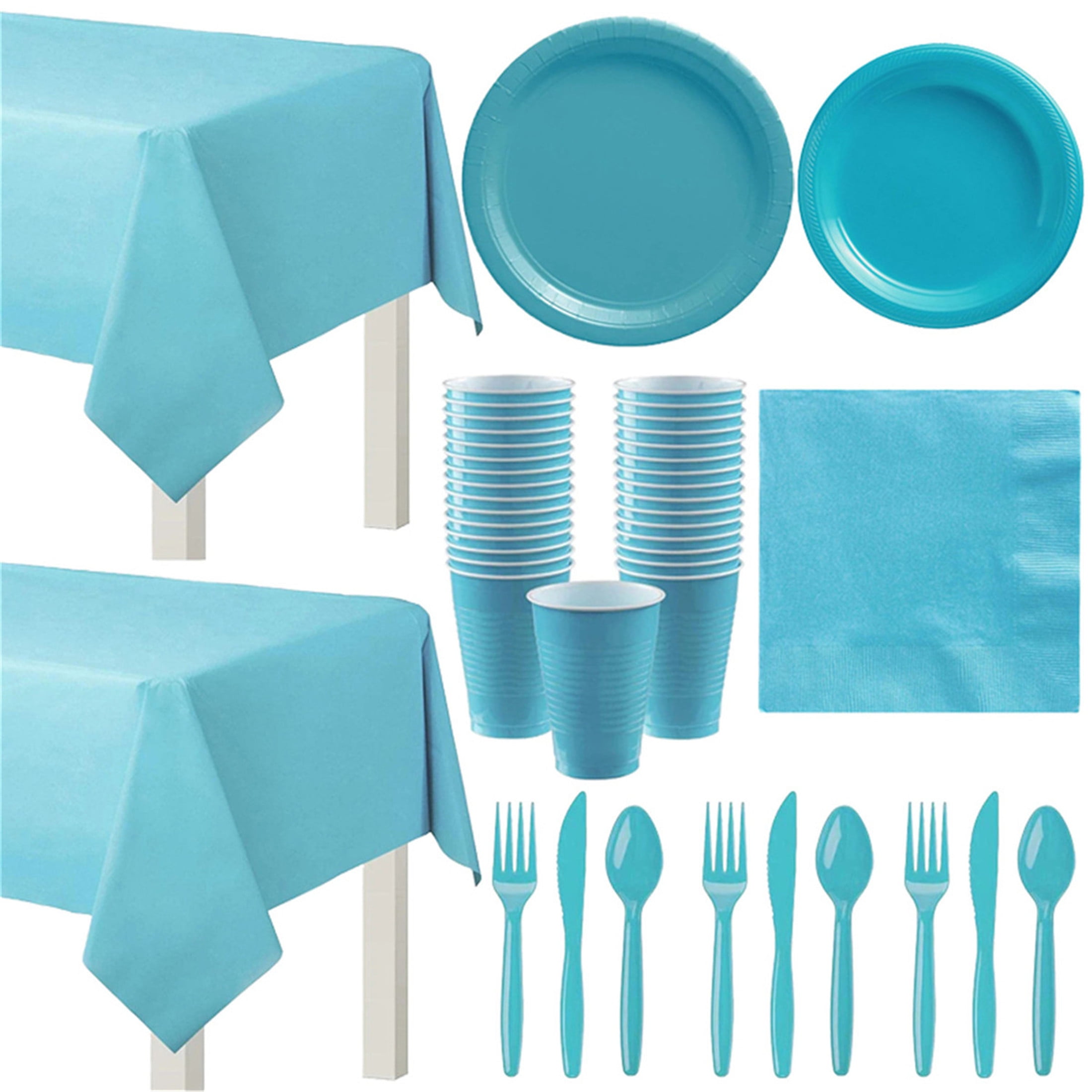155 Pcs Sky Blue Paper Dinnerware Set Birthday Party Supplies