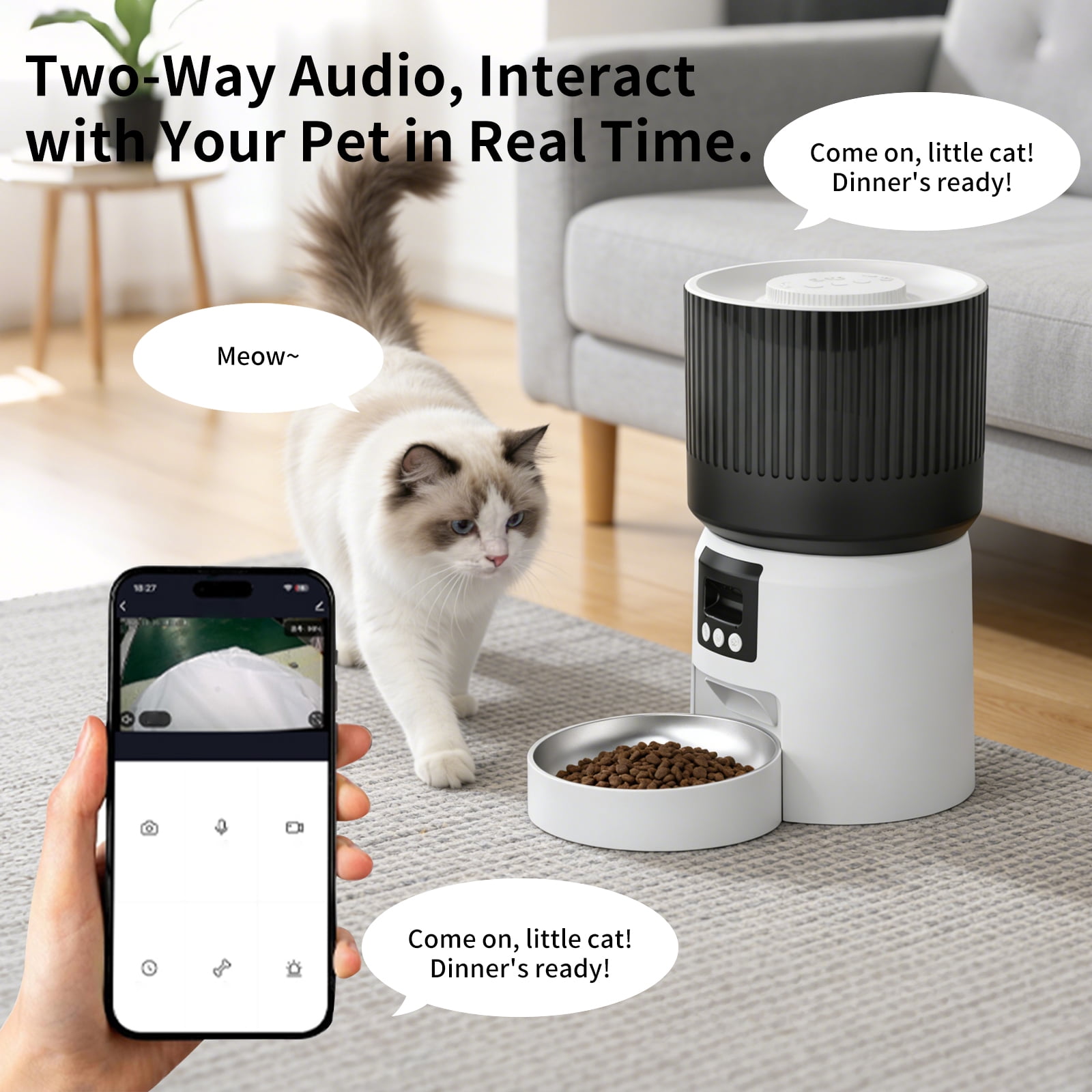 Automatic Pet Feeder, 4L Large Capacity Dry Food Dispenser with Customizable Meals & Portion Control, Dual Power for Cats and Small Dogs
