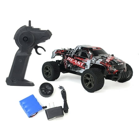 Cheetah King Remote Control Red Toy Rally Truck RC Car 2.4 GHz 1:18 Scale Size w/ Working Suspension, Spring Shock