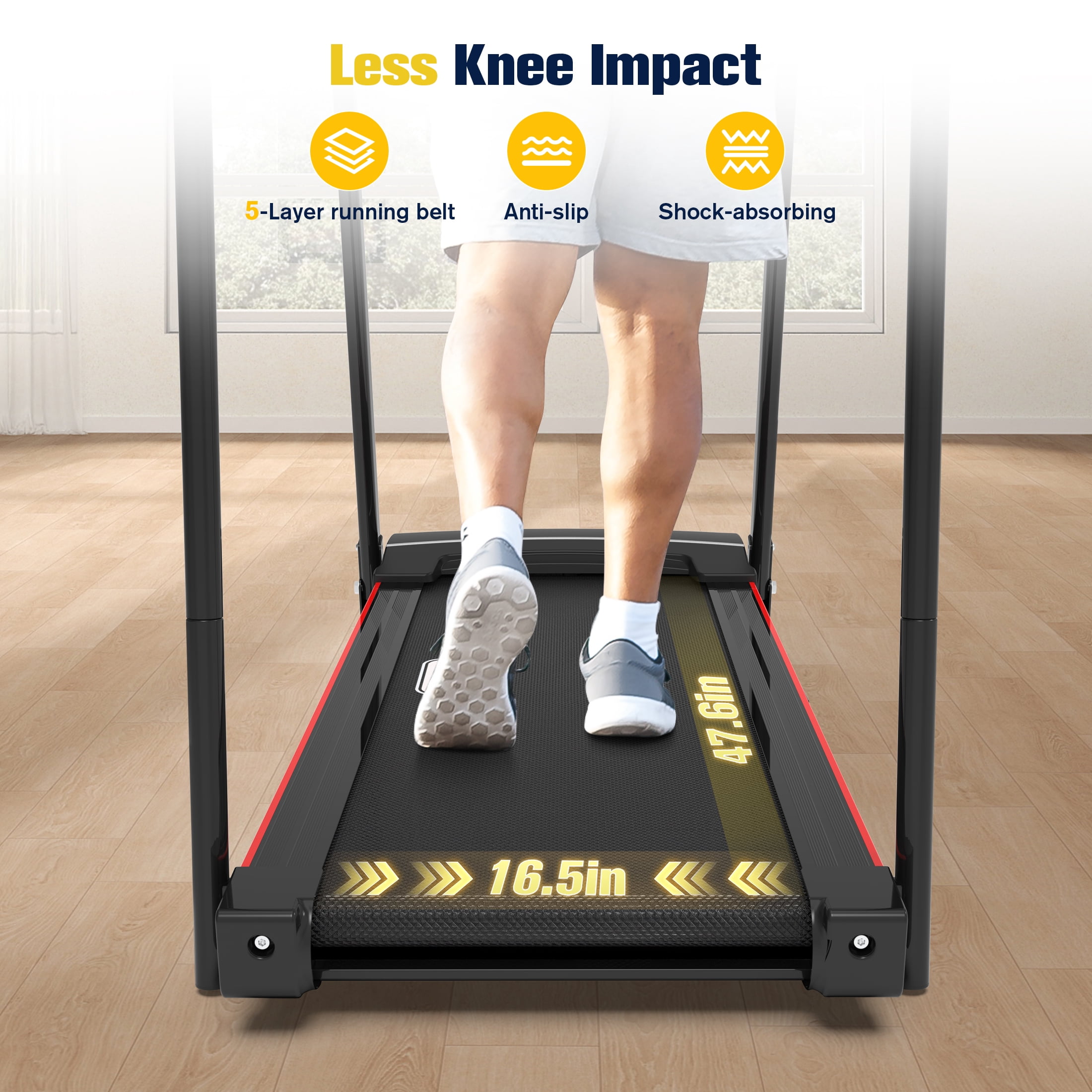 Hapacity Foldable Walking Treadmill for Seniors - 350 LBS Capacity with Front & Long Handrails, 0%-2% Incline for Home Recovery & Fitness