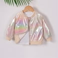 thumbnail image 2 of zbxnLI Little Girls Metallic Jacket Toddler Girls Zipper Long Sleeve Party Outerwear Cute Coat Girls, 2 of 8
