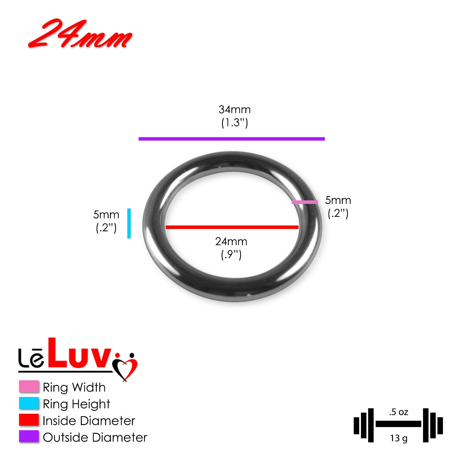 LeLuv 6mm Round Gauge Glans Rings | 22mm, 24mm, 26mm I.D. Sampler Set | Polished Stainless Steel