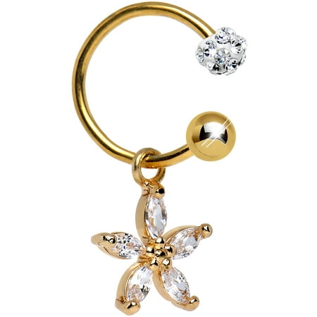 Clear Belly Barbell - Body Candy Gold Anodized Steel Clear Dazzling Daisy Dangle Circular Barbell Belly Ring 16 Gauge