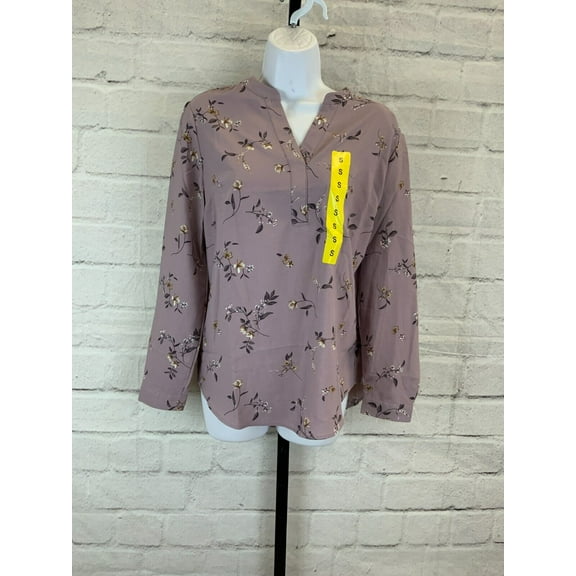 Hilary Radley V-Neck Floral Blouse, Women's (Small, Mauve)