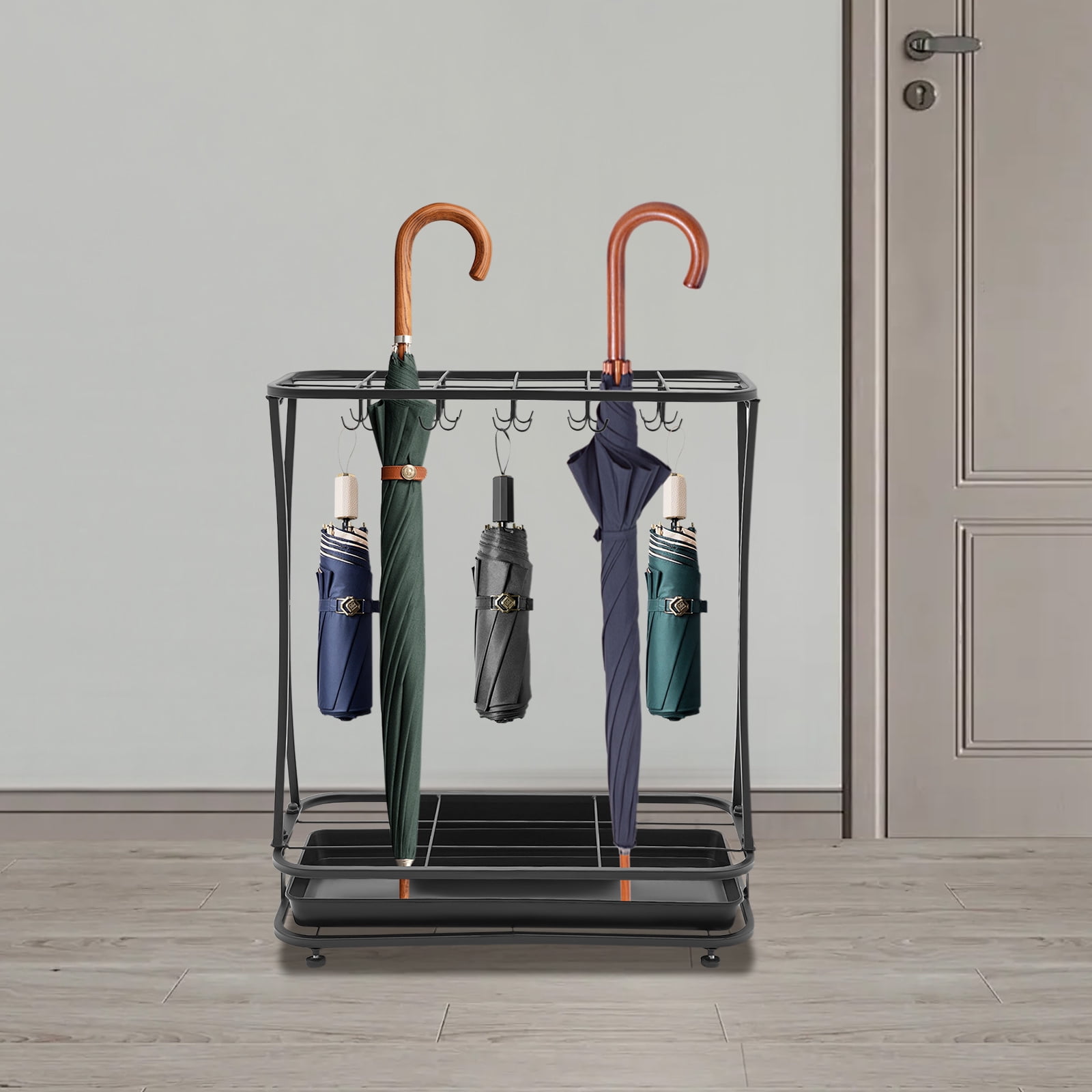 Wildnix Freestanding Umbrella Rack Holder, 38 Capacity Storage for Wet Umbrellas, Adjustable Foot Pads, Black Iron and Plastic Stand
