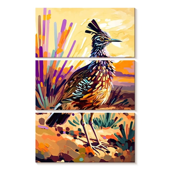 Elephant Stock Desert Roadrunner Wall Art - Vertical Multi Panel Canvas - Living Room Wall Decor - Animal Multi Panel - Orange And Purple Decor By Ryan James - 14" x 23"