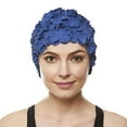 thumbnail image 2 of Hold'Em Beemo Floral Petal Swim Cap for Women – Retro Style Vintage Bathing Cap Swimming Hat for Long and Short Hair - Navy, 2 of 3