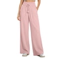 thumbnail image 3 of Women's Drawstring Wide Leg Pants with Pockets for Women Casual Elastic Waist Soft Flowy Trousers with Pockets, Travel Lounge Business | VerBelle,Pink L, 3 of 7