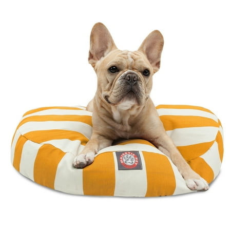UPC: 0788995506492 | Majestic Pet | Vertical Stripe Round Pet Bed For Dogs  Removable Cover  Yellow  Small