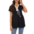 thumbnail image 1 of Camiseta de manga corta para mujer con cordones y cuello en V, camisas informales acampanadas MABOTO Camiseta mujer, 1 of 7